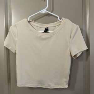 Beige Ribbed Crop Top